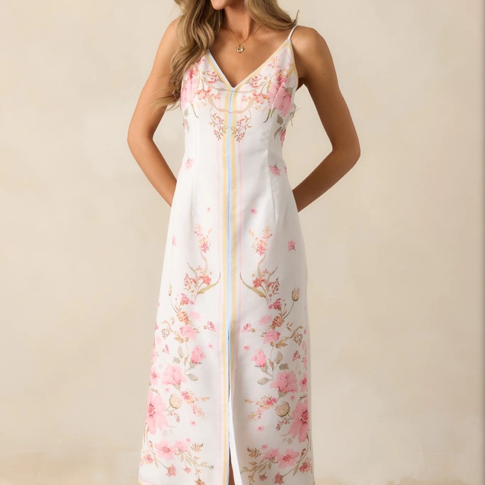Red Dress Boutique Floral Midi Dress - White and Pink - NWT